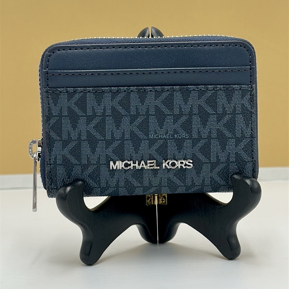 Michael Kors Women Medium Logo Zip Around Card Case Coin Pouch Wallet Admiral Ml - Picture 11 of 12